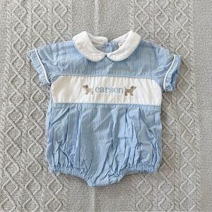 Cecil & Lou Dog Blue Striped Baby Bubble Embroidered Custom Name Carson